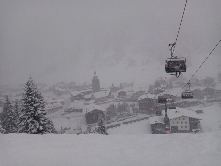 Click to enlarge The snow coming down in Lech, Austria this morning. The Alps are due for 60-90cms over the next three days.