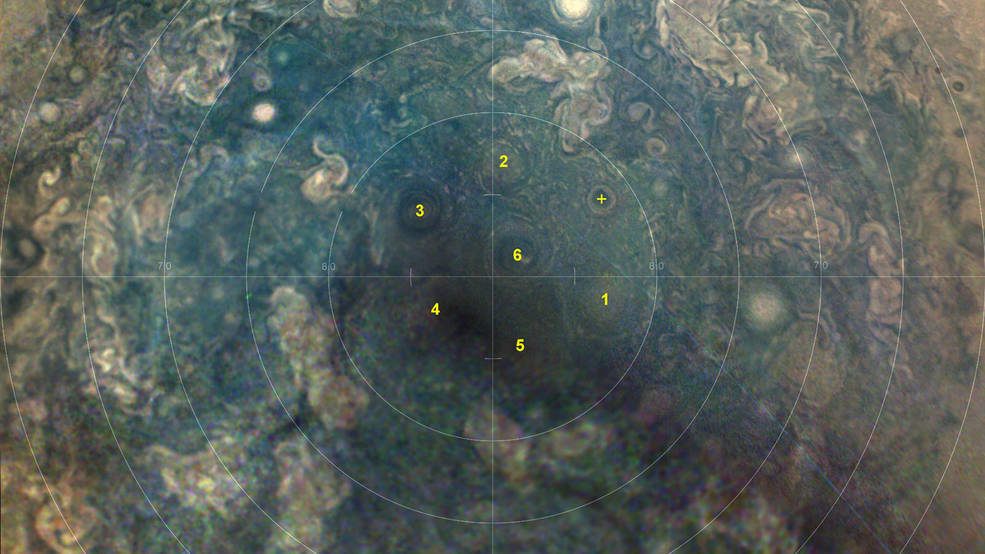 Click to enlarge Junocam cylclones jupiter