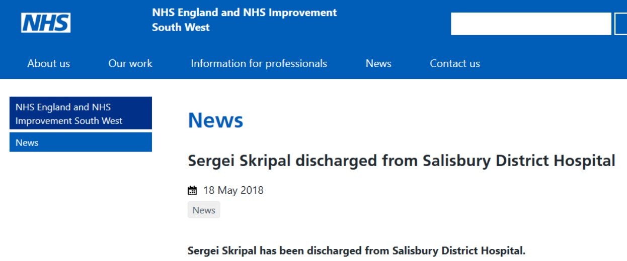 NHS discharge of Sergie Skripal