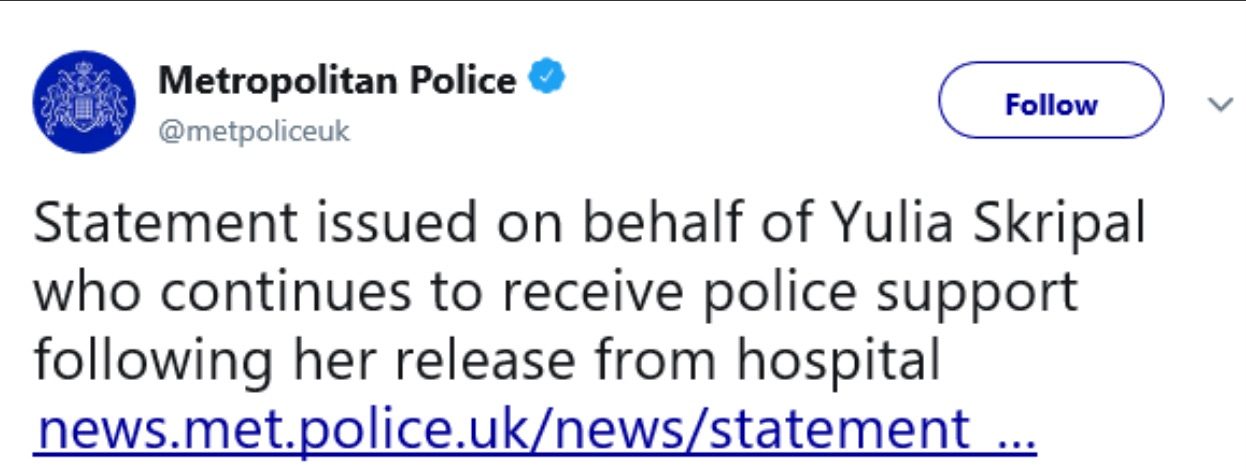 Click to enlarge Met Police Statment on behalf of Yulia Skripal