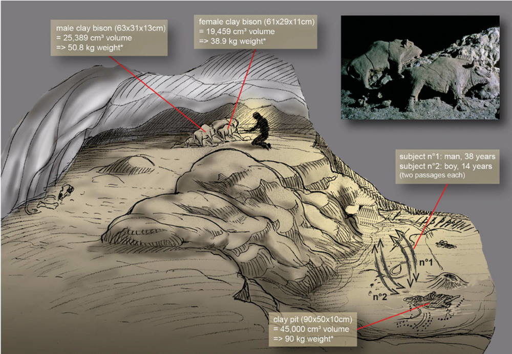 sketch of bison sculpture cave france