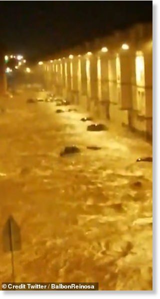 Shocking footage and photos posted on social media show cars being washed away by the torrential floods