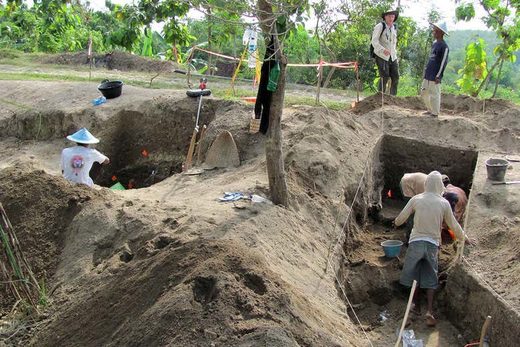 Excavations of Homo Erectus remains Ngandong Java