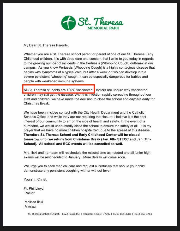 Click to enlarge TX catholic school closure whooping cough