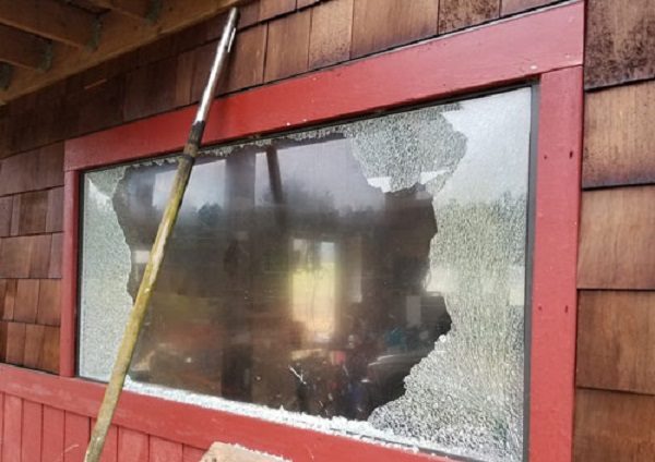 Damaged window in San Juan Island, WA