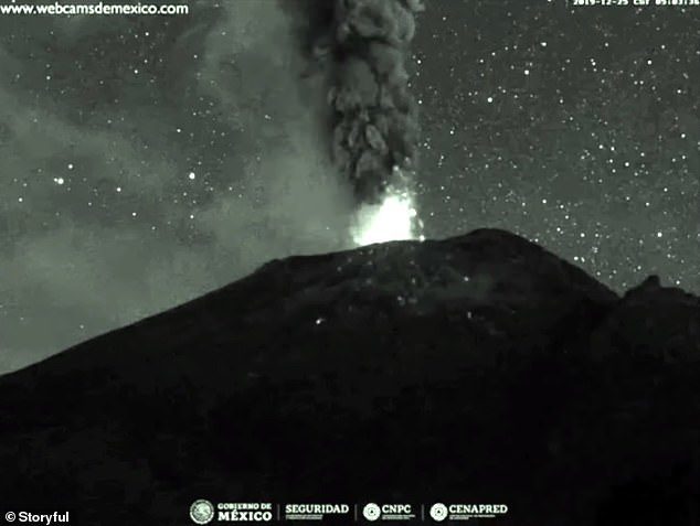 Nature's fireworks: Mexico's Popocatepetl volcano began spewing ash and glowing rock on Christmas morning