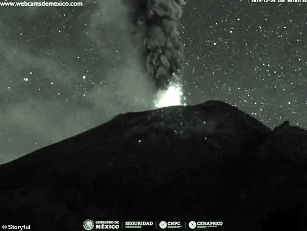 Nature's fireworks: Mexico's Popocatepetl volcano began spewing ash and glowing rock on Christmas morning