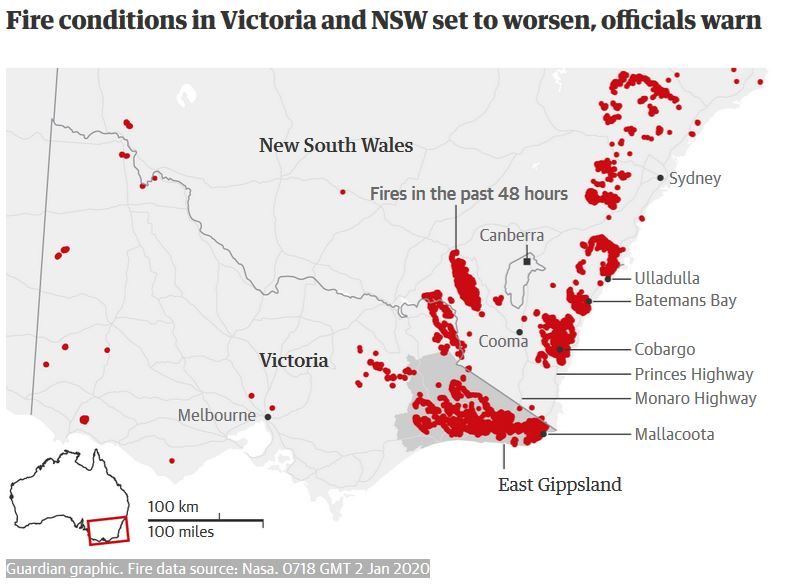 australia wild fires map January 2020