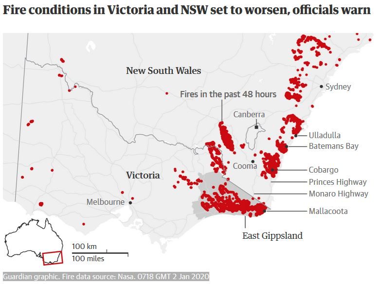 Click to enlarge australia wild fires map January 2020