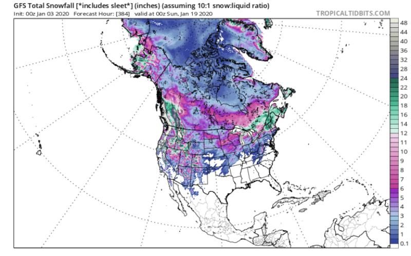 US snow forecast Jan 2020