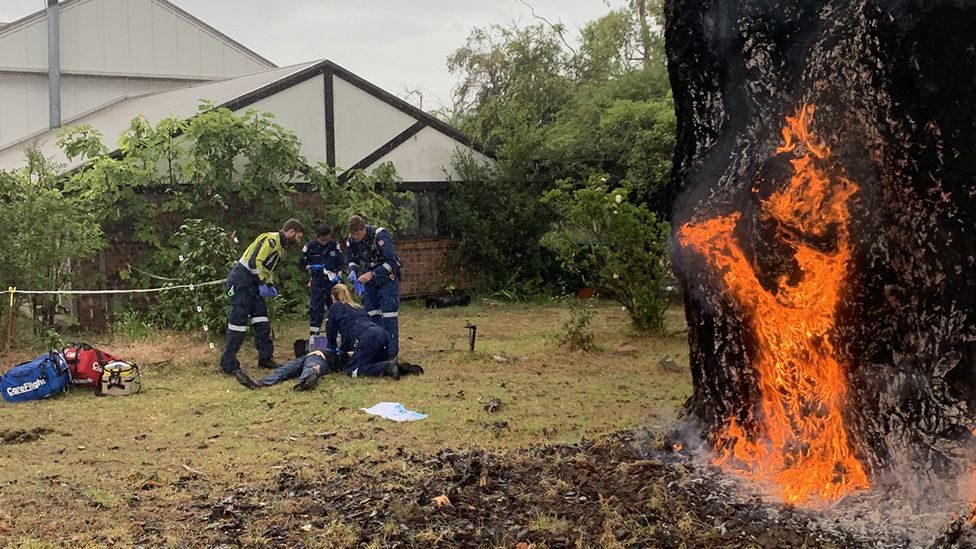 CareFlight's Rapid Response Crew was called to northwest Sydney after a woman was struck by lightning.