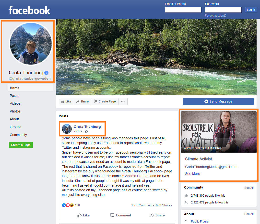 Click to enlarge Greta Thunberg Facebook page