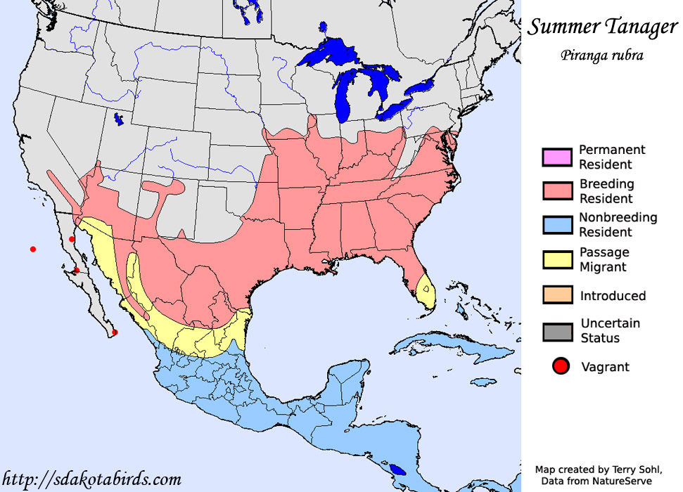 Click to enlarge Summer Tanager Range Map
