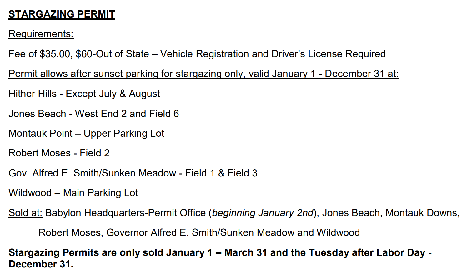 Click to enlarge Stargazing Permit