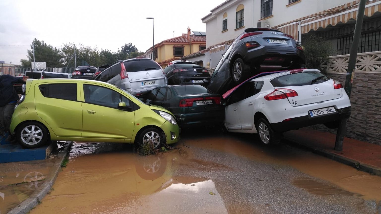 Cars have been left stacked upon one another in Campanillas
