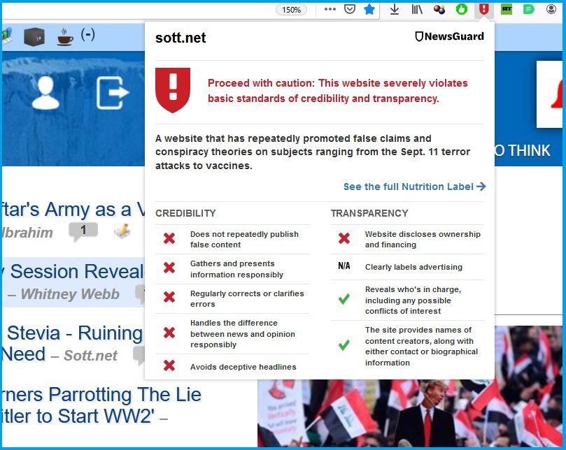 newsguard sott label screenshot