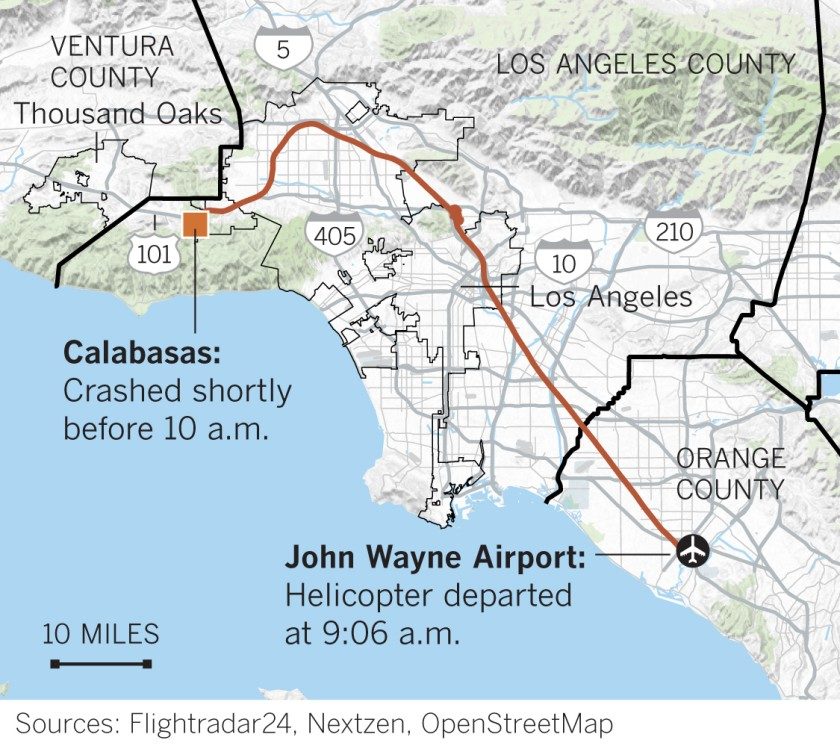 kobe bryant helicopter route