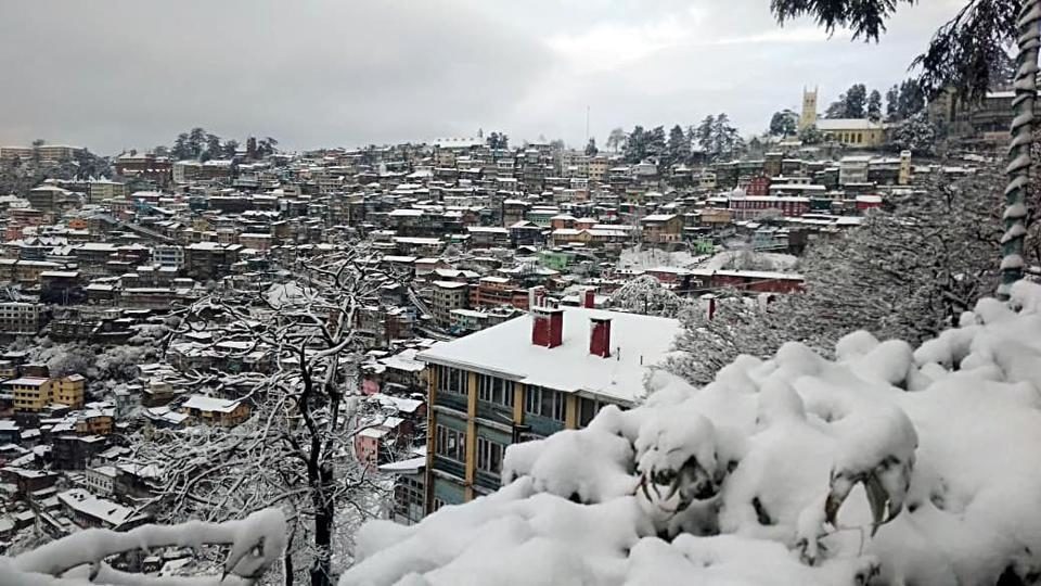 Shimla town after fresh snowfall on Wednesday