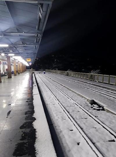 The snow-covered rail tracks at Shimla railway station on Wednesday.