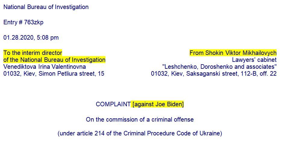 shokin sue complaint biden corruption