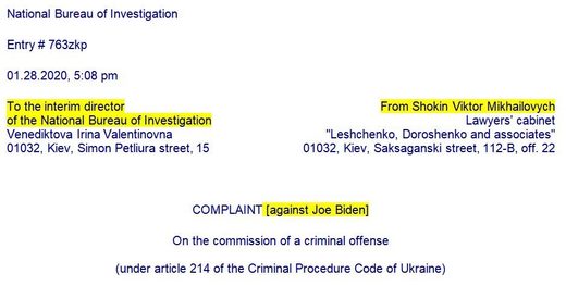 shokin sue complaint biden corruption