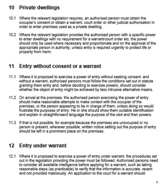 law power of entry private house police