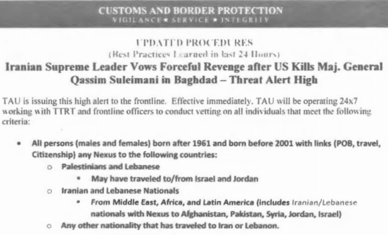 CBP notice after Suleimani's killing