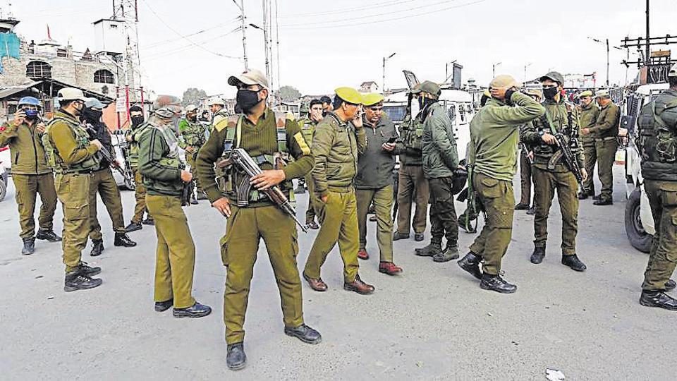 CRPF personnel at Lal Chowk in Srinagar