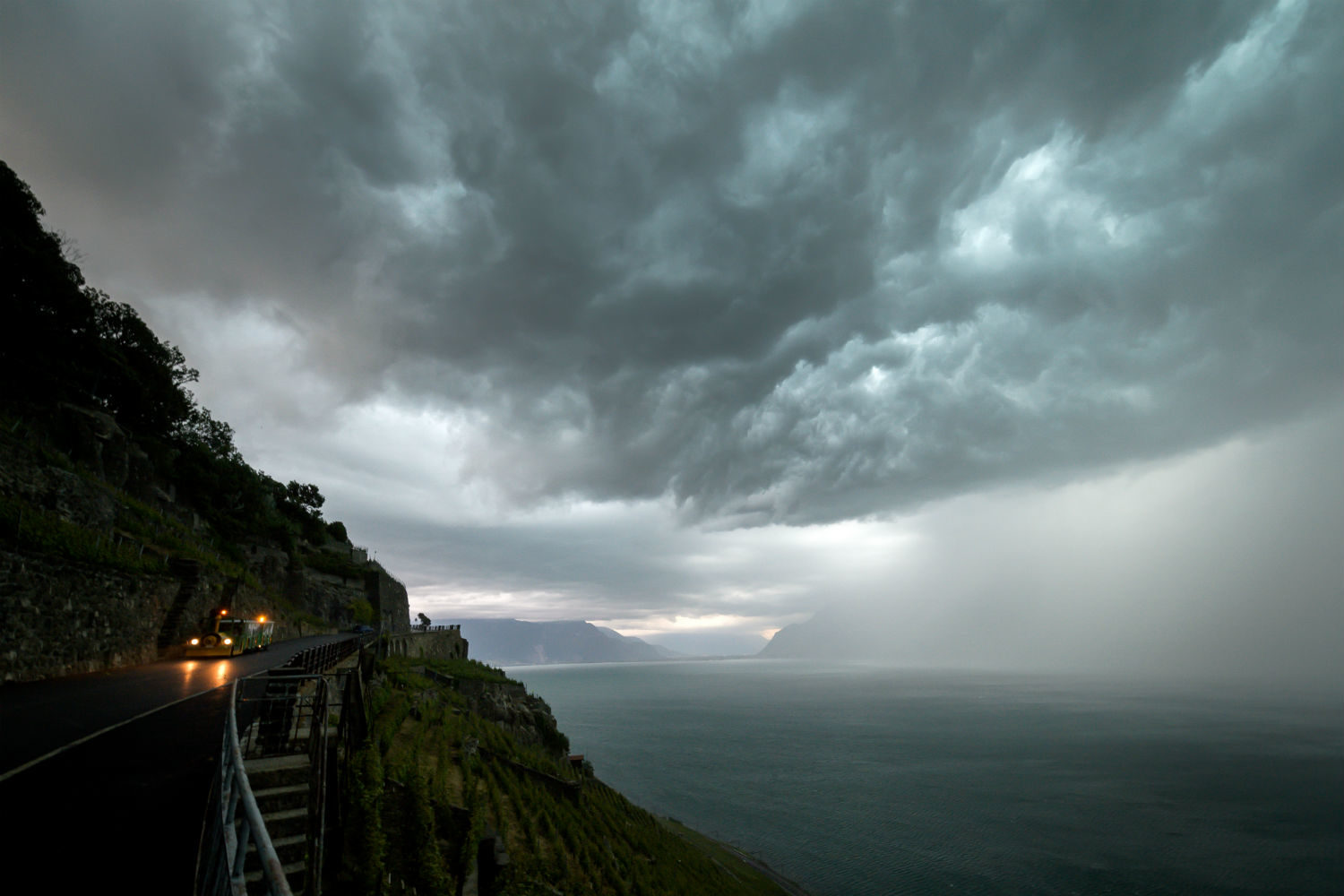 A storm sweeps over Lake Geneva