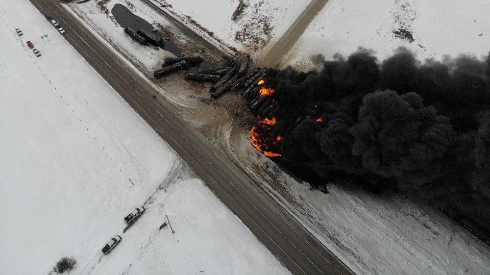 A CP train derailed near Guernsey, Sask. on Feb. 6, 2020.