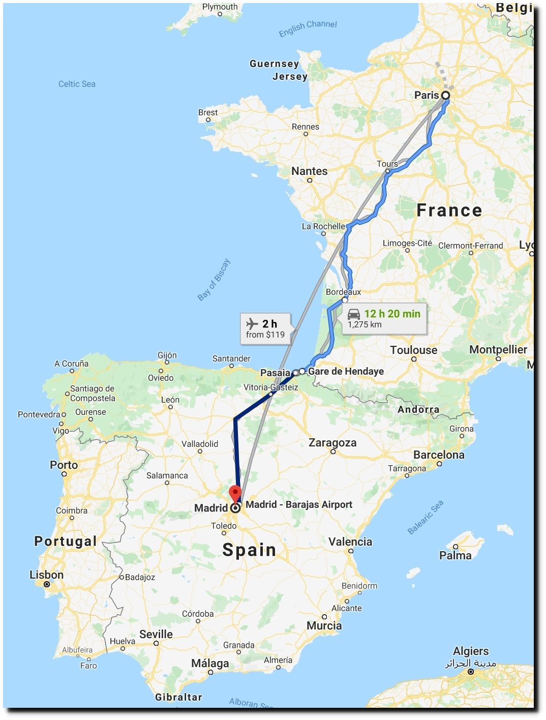 Click to enlarge Trip Madrid to Paris