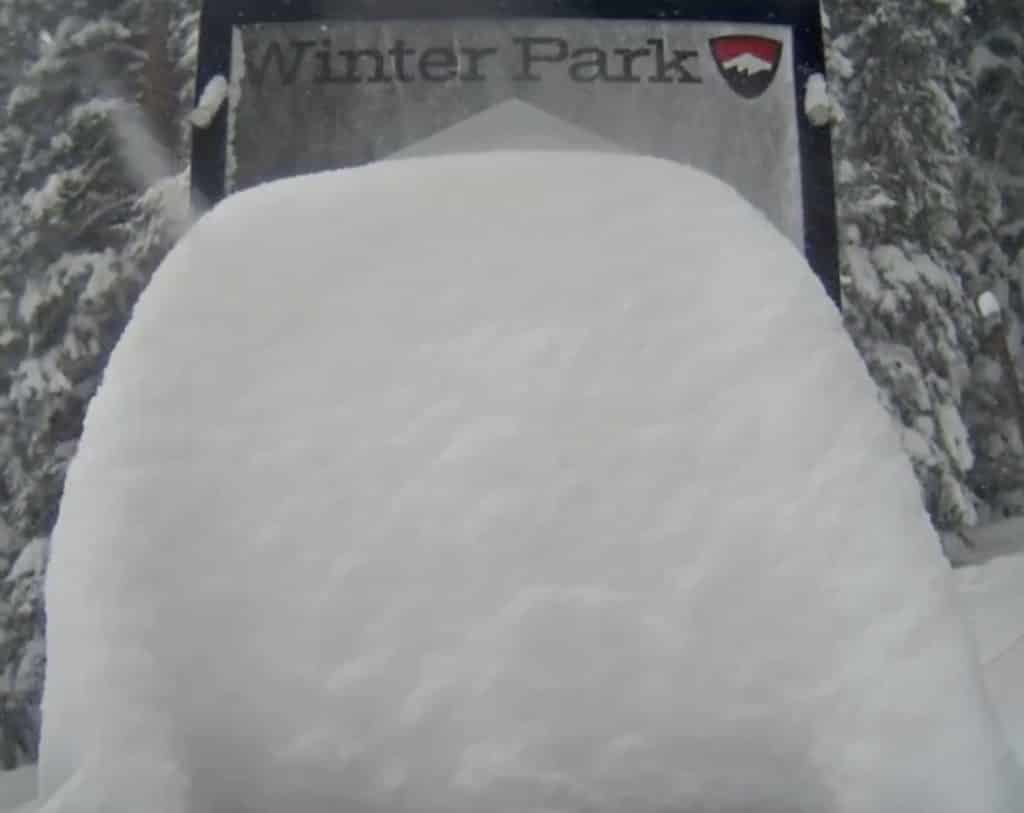 Winter Park Resort's snow stake maxed out during Friday's heavy storm.