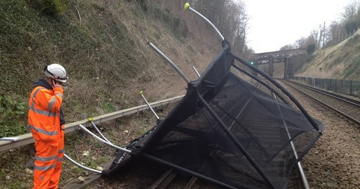 trampoline railroad tracks windstorm