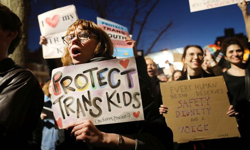 Protesters demand that transgender students have access to school bathrooms