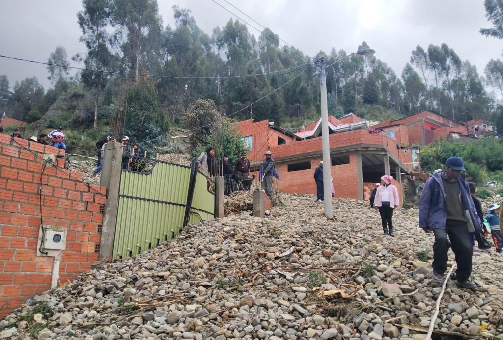 Flood damage in Achocalla in La Paz Department, February 2020.