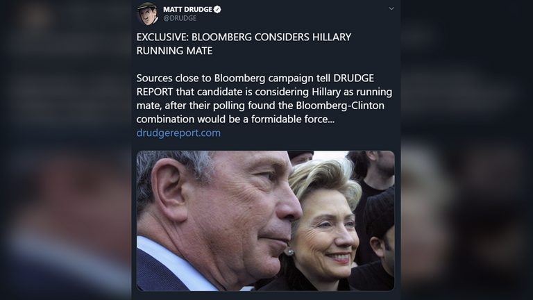 bloomberg hillary runnng mate