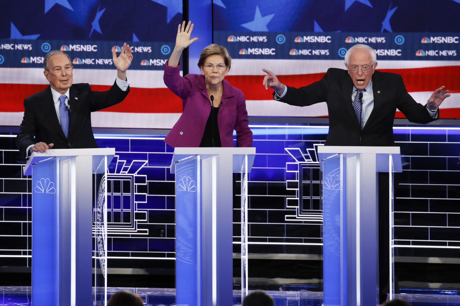 Click to enlarge warren sanders bloomberg Las Vegas debate