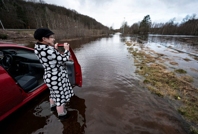 Click to enlarge A class-three flood warning is in place for the Halland region in southern Sweden.