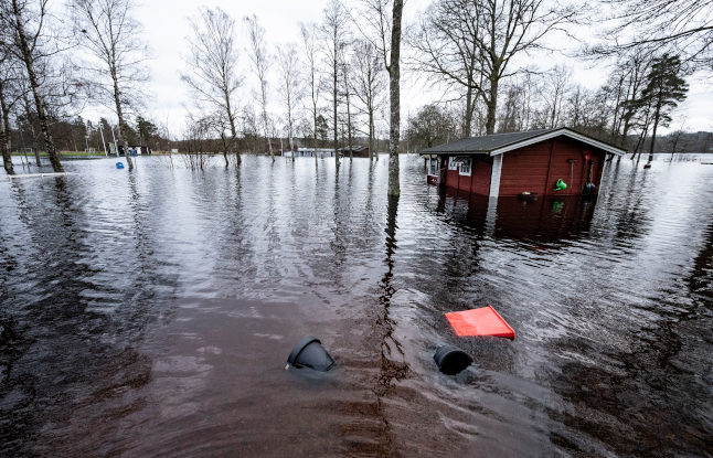 Click to enlarge Lagan overflowing at Knäred on Sunday.
