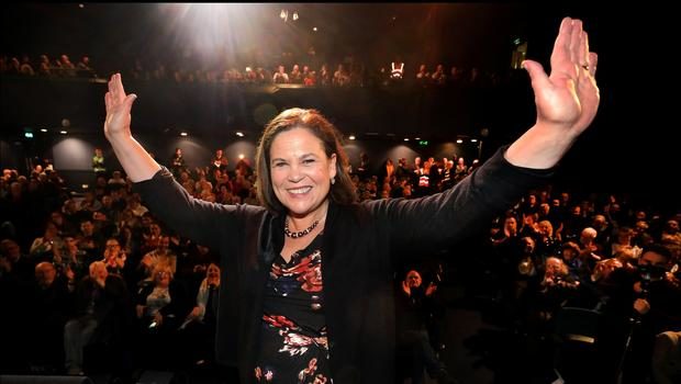 Sinn Fein President Mary Lou McDonald addressing a rally at a packed Liberty Hall in Dublin
