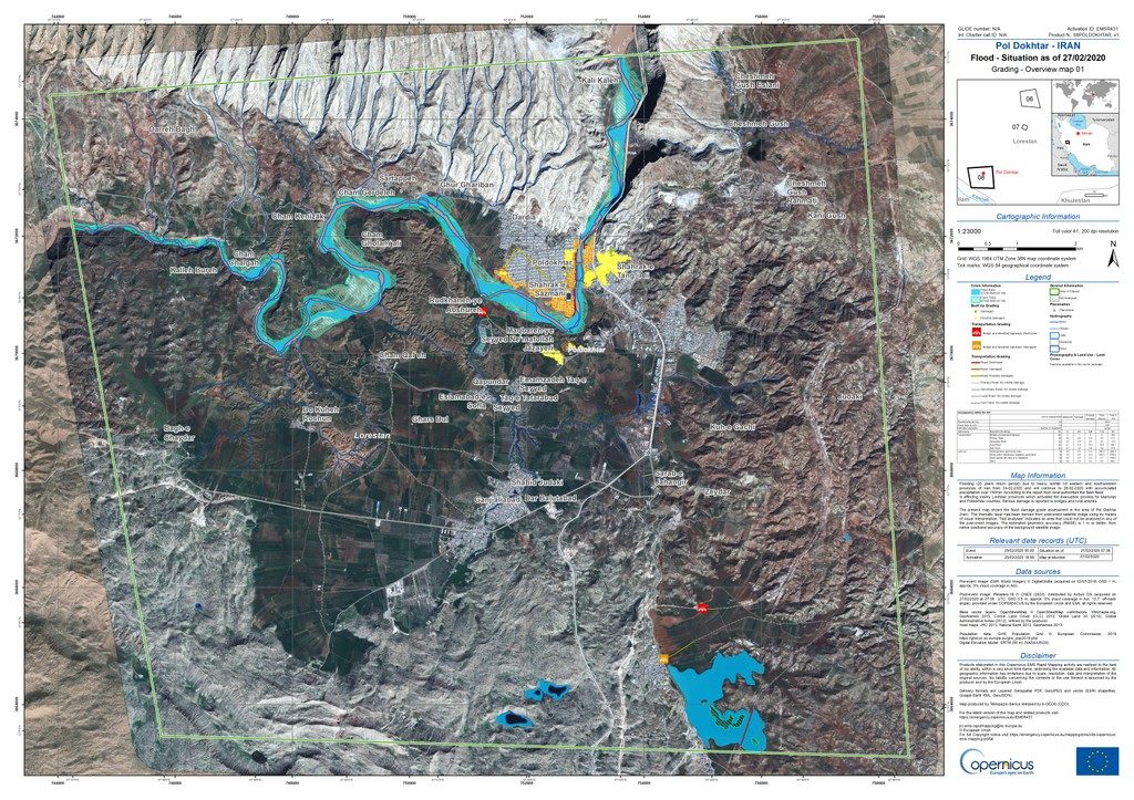 Click to enlarge Flooded areas of Pol Dokhtar, Lorestan Province, Iran, February 2020.