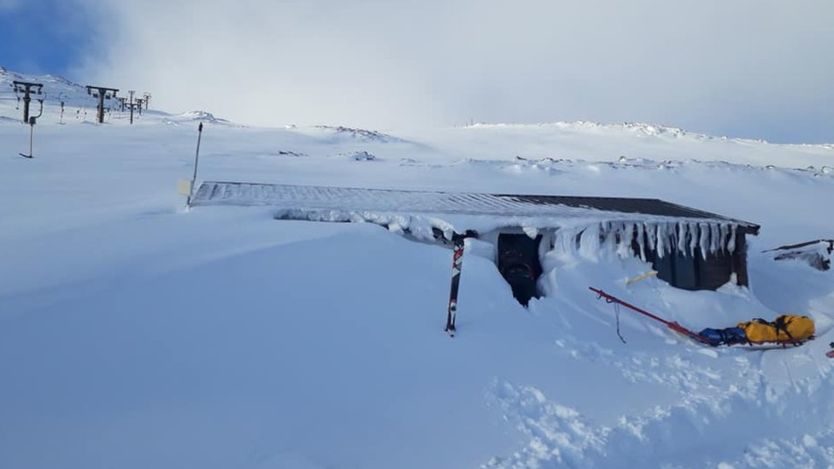 A partially buried hut at Glencoe Mountain snowsports centre this week