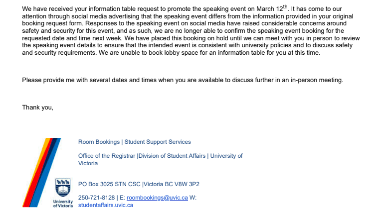 U vic cancel letter