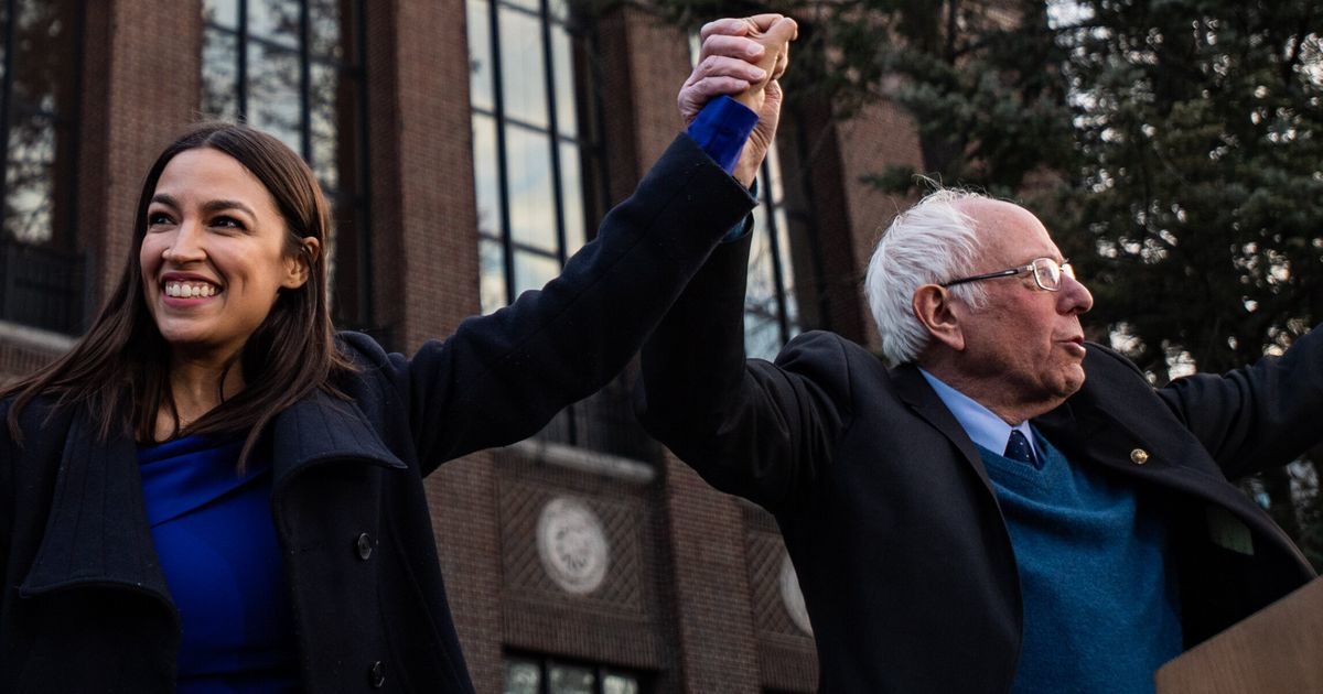 Click to enlarge AOC and Bernie Sanders