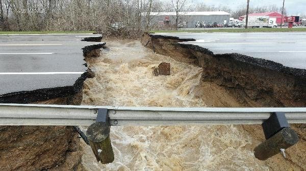 Click to enlarge Floodwaters inundated areas around State Route 79 in Licking County, Ohio.Credit...
