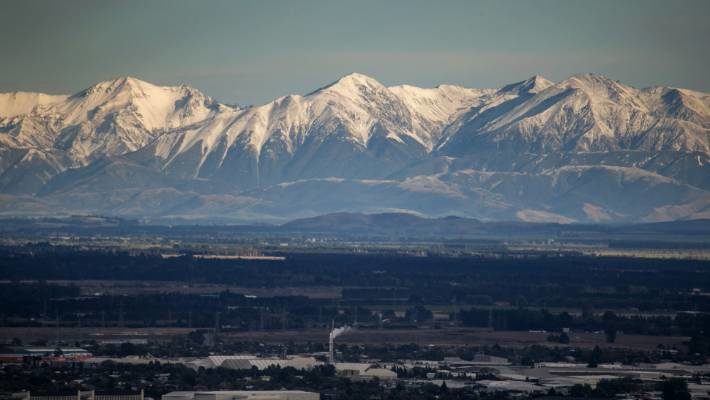 Snow on the foothills in Canterbury, as viewed from Cashmere.