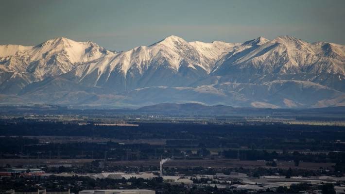 Click to enlarge Snow on the foothills in Canterbury, as viewed from Cashmere.
