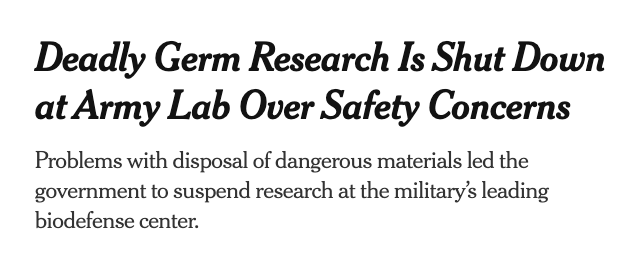 new york times healine army lab coronavirus