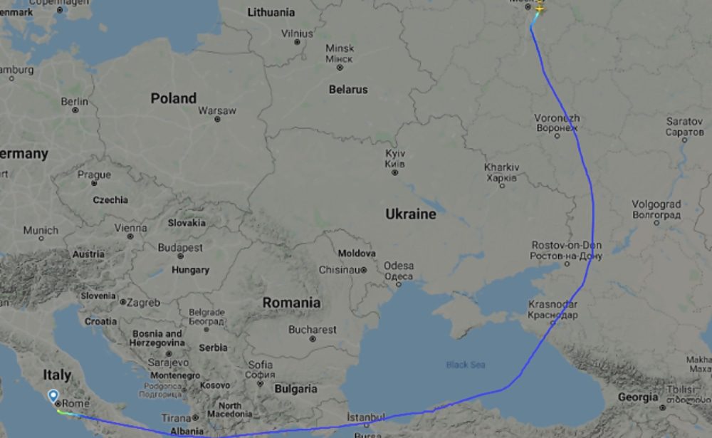 Click to enlarge flight path Russia medical aid Italy poland