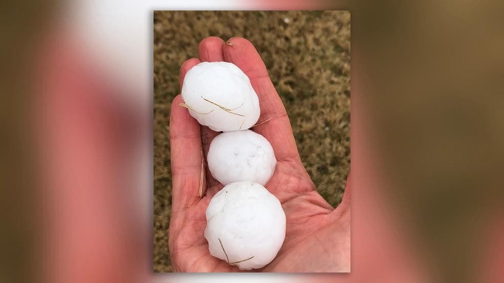 Click to enlarge Large hail is seen Friday, March 27, 2020, at Grand Lake, Okla.